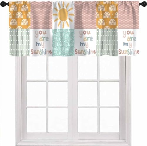 Rainbow Kids Curtains Valance, Boho Pastel Cartoon Cute Colorful Sky Clouds by Unknown