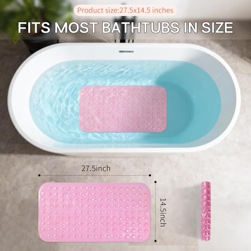 Anti-Slip Bathtub Shower Mat 28×15 Inch Clear Pink - Image 3