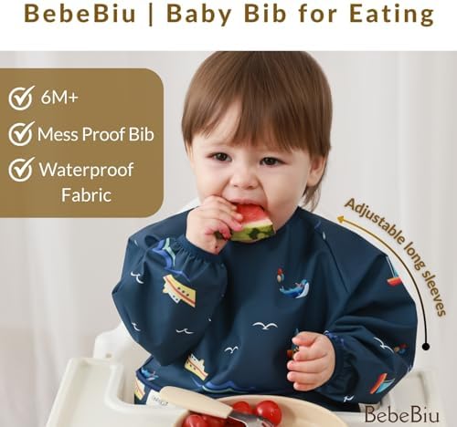 Long Sleeve Baby Bib, Waterproof Fabric, Catch-All Pocket, Baby Smock Bib - Image 6