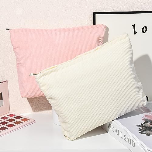 SOIDRAM 2 Pieces Corduroy Makeup Bag Large Corduroy Cosmetic Bag Capacity - Image 4