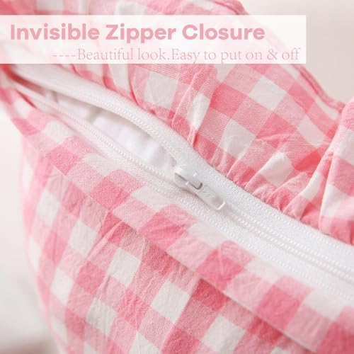 2 Pack Coral Pink Gingham Lumbar Throw Pillow Shams 12''x20'' - Image 4