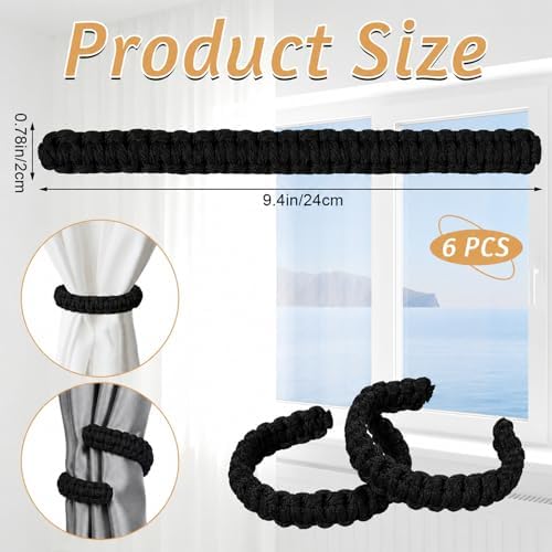 Ptwola 6 Pack Braided Curtain Tiebacks Boho Elegant Rustic Curtain Holdbacks - Image 2