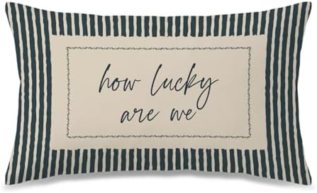 How Lucky are We Pillow Cover 12x20, Preppy Room Decor Aesthetic, Trendy Navy by Unknown