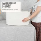 XUANGUO Large Rectangle Woven Cotton Rope Blanket Basket 22"x17"x12" White - Image 3