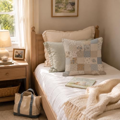 French Country Blue Floral Patchwork Throw Pillow Cover 18x18 - Image 4