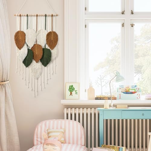 Macrame Wall Hanging Leaves Woven Tapestry Boho Chic Modern Home Decoration - Image 6