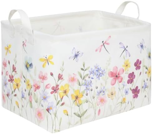 Boho Flower Nursery Basket, Waterproof collapsible storage box, Fall Wildflower by FXOCSHE