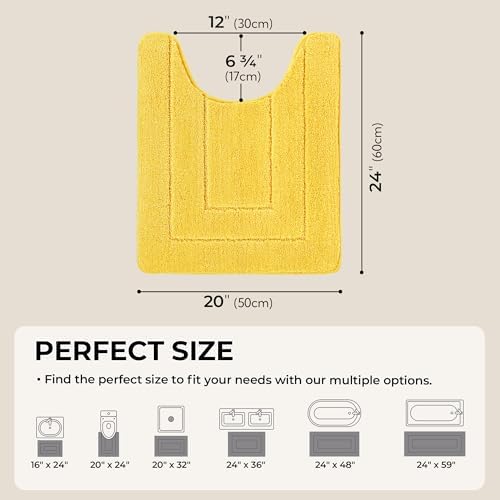 GRANNY SAYS Yellow U Shaped Toilet Rug 20" x 24", Non-Slip Bath Mat - Image 2