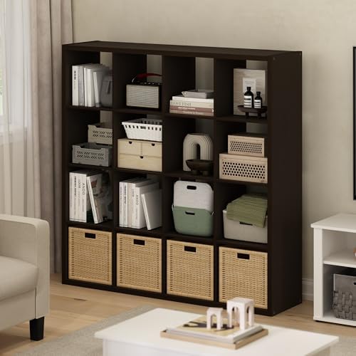 Furinno Cubicle 16-Cube Book Shelf, Extra Thick Frame Bookshelf, Dark Oak - Image 2