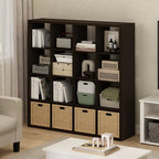 Furinno Cubicle 16-Cube Book Shelf, Extra Thick Frame Bookshelf, Dark Oak - Image 2