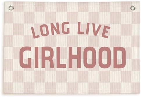 Lacama Girls Room Wall Art Decor, Long Live Girlhood Linen Banner by Lacama