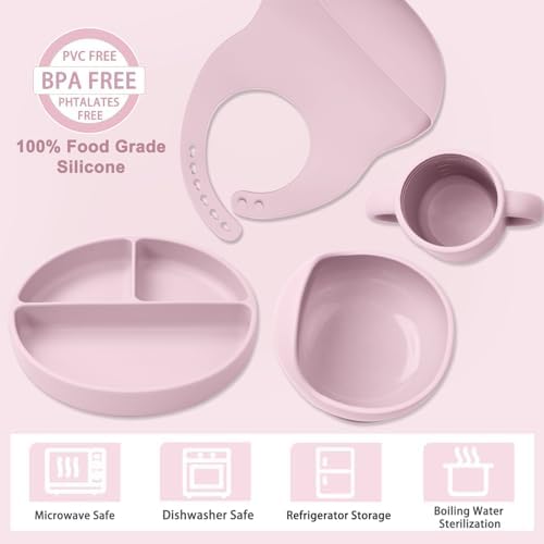 Silicone Baby Feeding Set 14 Pcs, Baby Led Weaning Set, Light Pink - Image 3