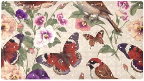 Bathtub Mat Non Slip 26.8x15.1 Inch, Butterflies Pansies Birds Shower Mat by Anna+Cowper