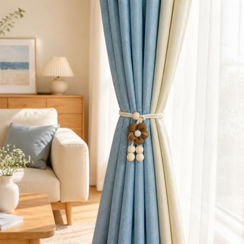 Brown Flower Curtain Tiebacks 2 Pack, Adjustable No-Drill Curtain Ties - Image 4