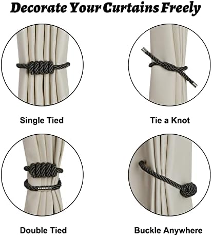BEL AVENIR Magnetic Curtain Tiebacks 4 Pack Hand-Woven Curtain Ties - Image 3