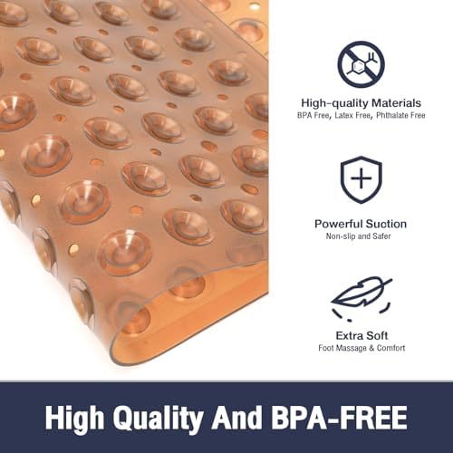 Square Shower Mat Bathtub Bath Mat Non Slip Clear Brown 21"x21" - Image 2