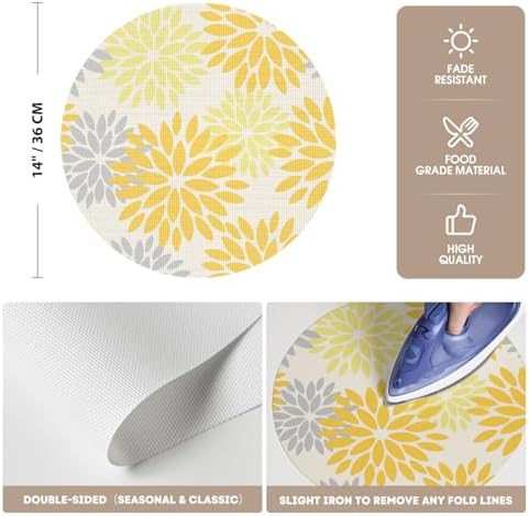 Artoid Mode Yellow Dahlia Plastic Round Placemats Set of 4, 14 Inch Seasonal - Image 6