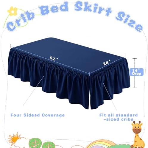 SiinvdaBZX Navy Blue Crib Skirt Dust Ruffle, Microfiber Crib Bed Skirt - Image 4