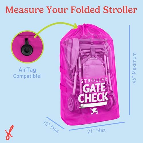 J.L. Childress Gate Check Bag for Single & Double Strollers, Neon Pink - Image 3