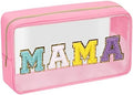 Iqimott Clear Patch Makeup Bag Mama Pouch, Preppy Personalized Chenille Letter by Iqimott
