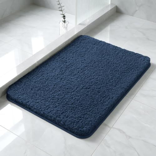 Polyester Bathroom Rug 17"x24" Navy Blue, Non-Slip Soft Bath Mat by Kildoss