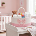Diaper Caddy Organizer Pink Bow Empty Gift Basket - Image 3