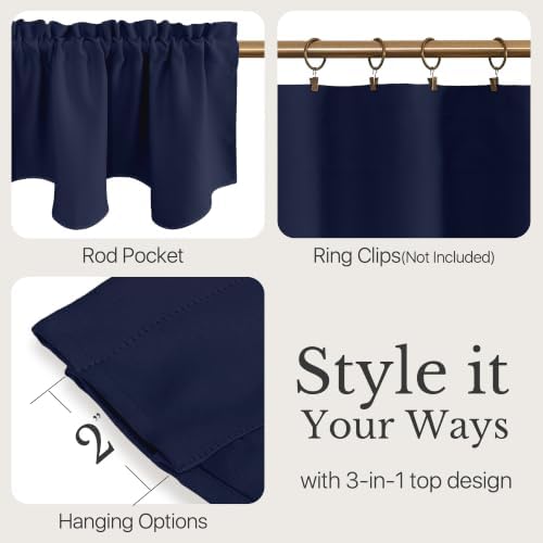 NICETOWN Navy Blue Valance Elegant Design Scalloped Window Valance - Image 3