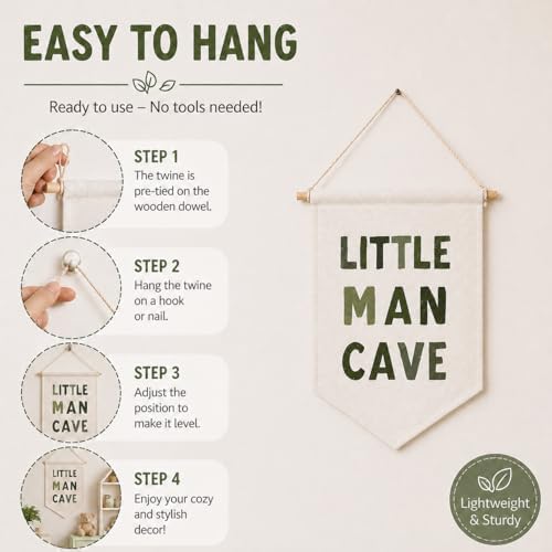Little Man Cave Banner for Boys Room, Baby Boy Nursery Decor, Toddler Kids Room - Image 3