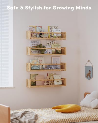Nursery Floating Shelves for Wall Set of 4, Wooden Nursery Book Shelves - Image 4