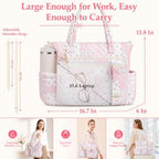 WOBAGMEN Teacher Tote Bag for Women, Quilted Floral Laptop Work Tote - Image 4
