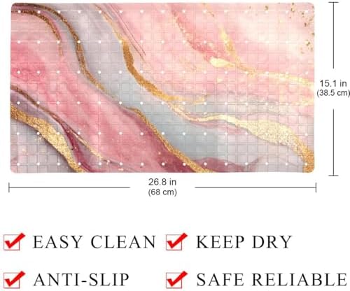 Shower Mat Non Slip 26.8 x 15.1 Inches, Rose Gold Marble Bathtub Mat Shower - Image 4