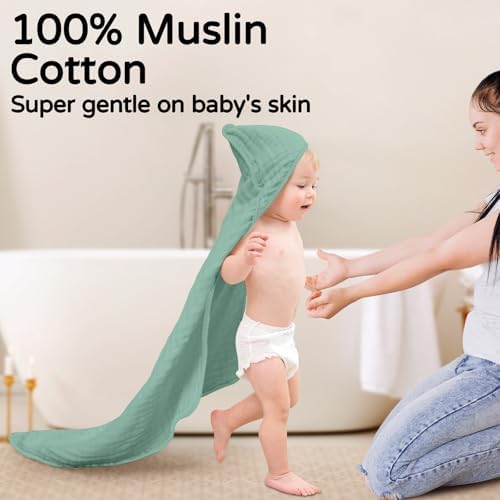 Yoofoss Hooded Baby Bath Towels 2 Pack 100% Muslin Organic Cotton - Image 2