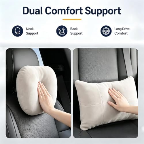 2 PCS Car Pillow for Driving Seat Soft Suede Headrest Neck & Lumbar Support - Image 2