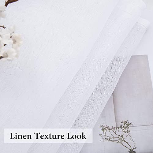 MIULEE Solid White Kitchen Sheer Valance Linen Look Window Curtain, Living Room - Image 3