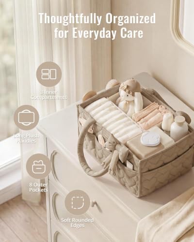 Blissful Diary Baby Diaper Caddy Organizer, Heart-Quilted - Image 3