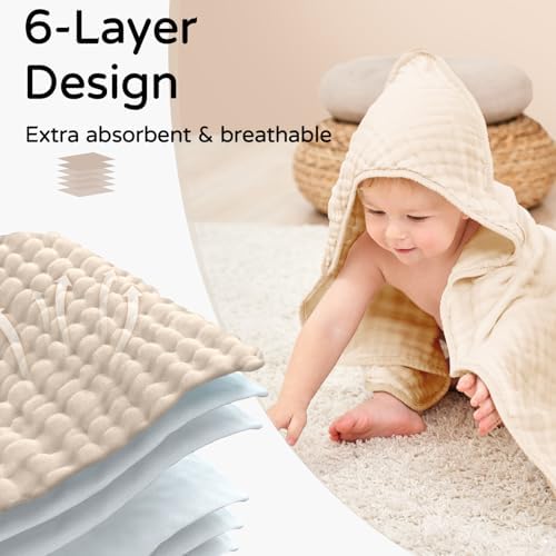 Yoofoss Hooded Baby Towels for Newborn 2 Pack 100% Muslin Organic Cotton Baby - Image 4