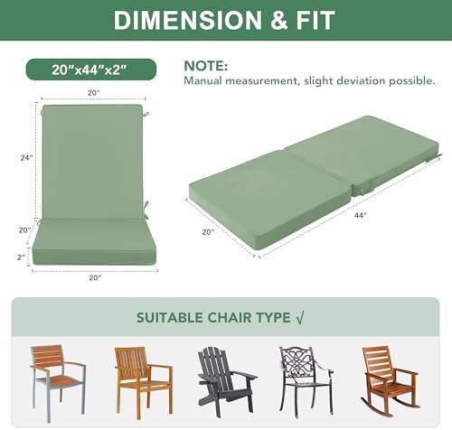 Summsun Patio Dining Chair Cushions 2-Pack, 20 x 20 Inch, Sage Green - Image 3