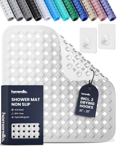 homerella Square Shower Mat Non Slip Anti Mold 21x21 Anti Slip Shower Mat by Homerella