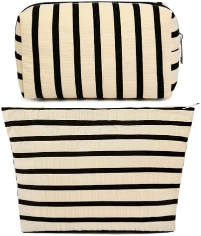 SOIDRAM 2 Pieces Makeup Bag Large Stripe Cosmetic Bag Capacity Canvas Mix by SOIDRAM
