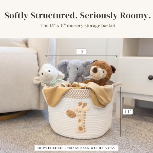 Giraffe Baby Storage Basket, Woven Cotton Rope Nursery Bin, 15x11 in - Image 2