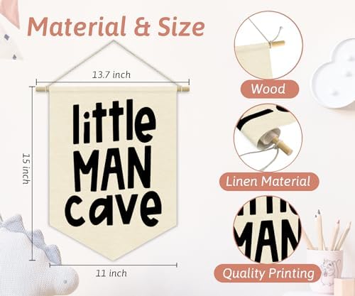 Playroom Decor, Little Man Cave Canvas Banner, Boys Room Wall Hanging Pennant - Image 5