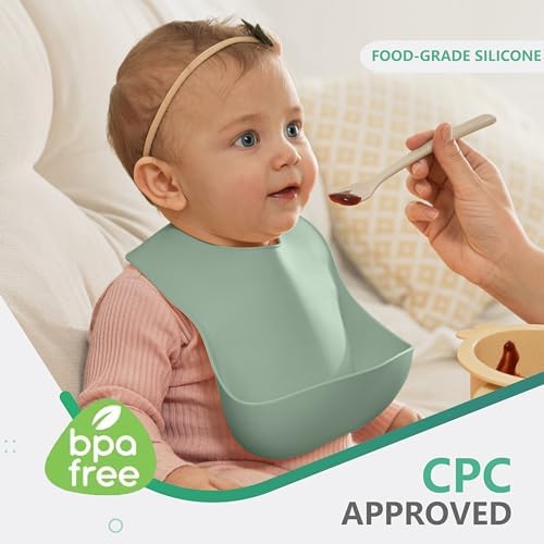 Cuddle Campus Set of 3 Silicone Bibs, Soft Adjustable Bibs - Image 2