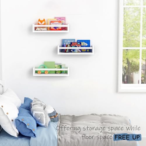 White Nursery Floating Book Shelves, Wall Bookshelf - Image 2