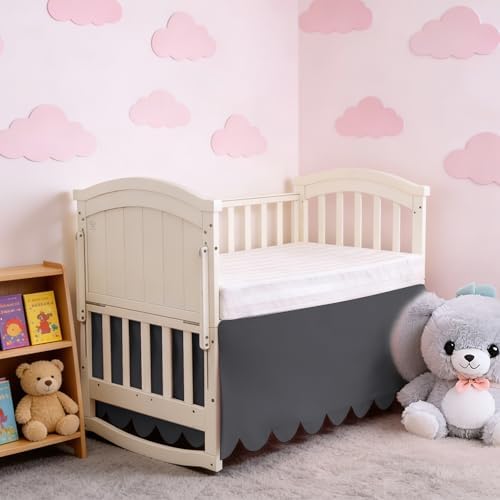 100% Cotton Scallop Edge Crib Bed Skirt, 4-Sided Soft Breathable Cotton Bedding - Image 2