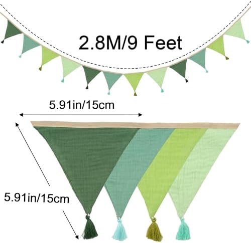 G2PLUS Cotton Fabric Bunting Banner, 9Ft Green Triangle Pennant Banner Flag - Image 2