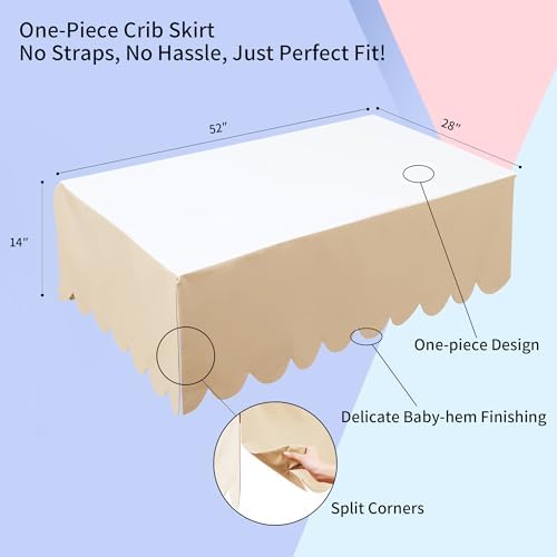 100% Cotton Scallop Edge Crib Bed Skirt, 4-Sided Soft Breathable Cotton Bedding - Image 4