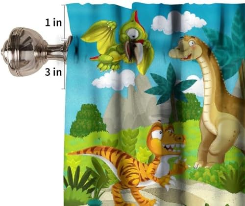 Boys Dinosaur Valance Curtains, Cartoon Dino Window Treatments - Image 4