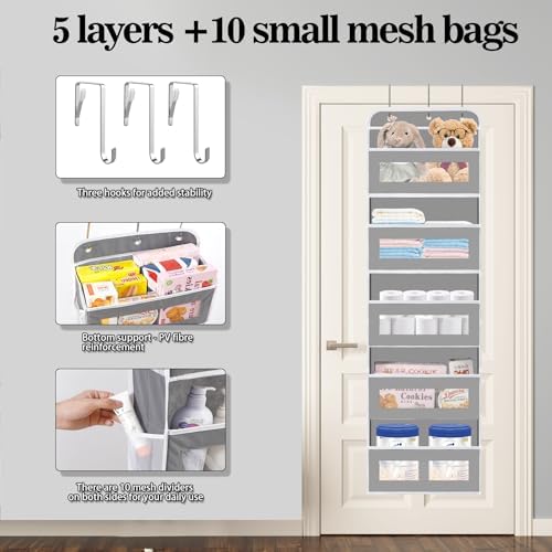 KYEVIS Over The Door Organizer, 5 Shelves Closet Door Hanging Organizer - Image 3