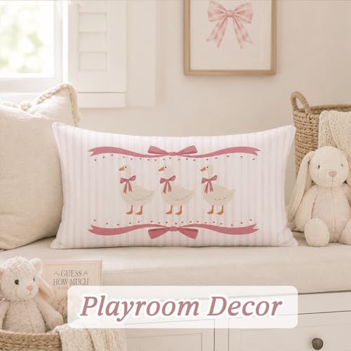 Goose Nursery Decor Goose Pillow Covers 12x20, Bow Girl Nursery Decorative - Image 4