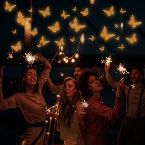 SAOROPEB Glow in The Dark 3D Butterfly 24 Pcs Orange Butterfly Stickers - Image 3